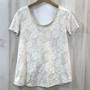 Idlewild Short Sleeve Swing Top XS Print Tan White